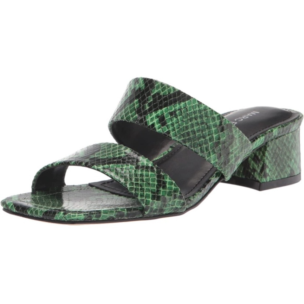 Marc Fisher Yori Snake Block Heel Sandals in Green/Black